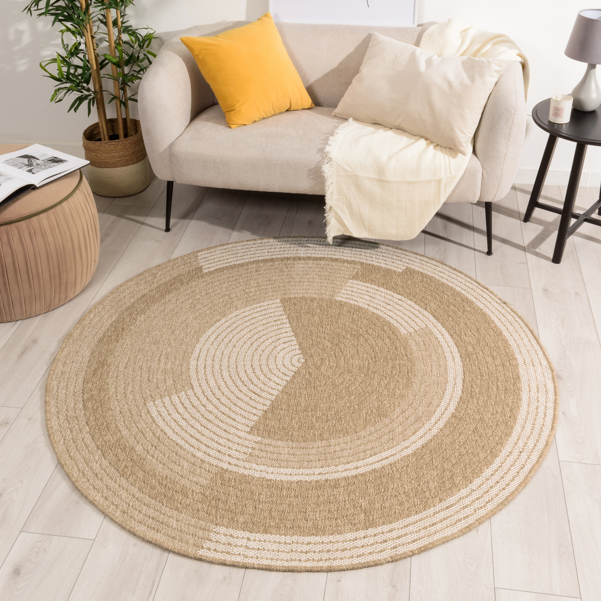 Tapis de salon rond intérieur extérieur motifs géométriques NATURE, NAZAR RUGS