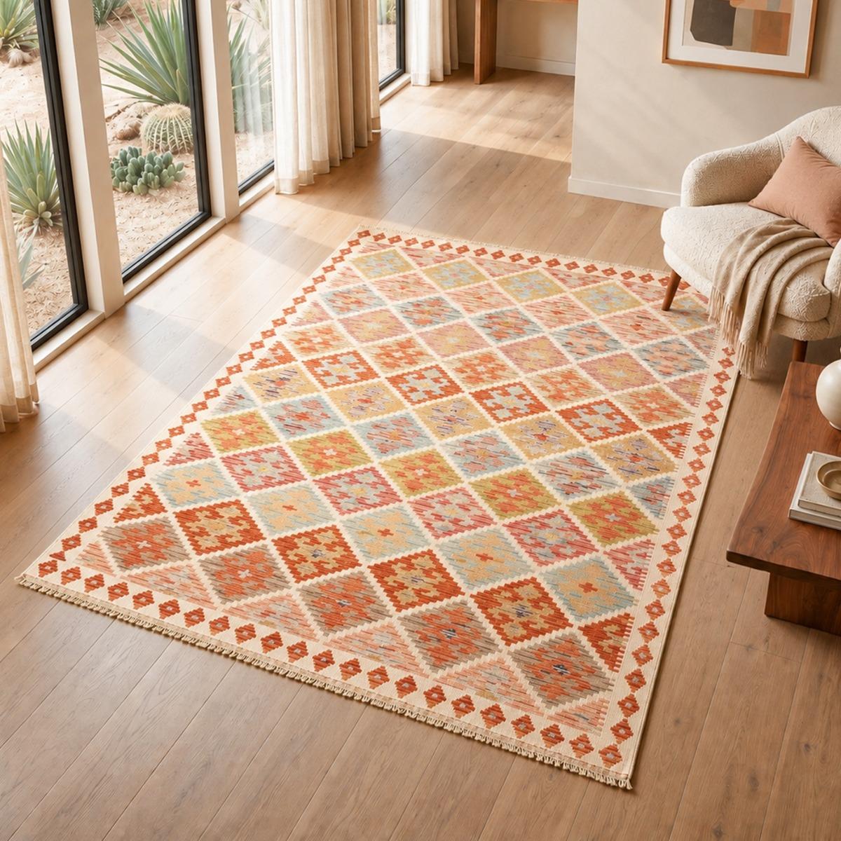 Tapis kilim ethnique, tissé à plat en laine, authentique KILIM 50, UN AMOUR DE TAPIS