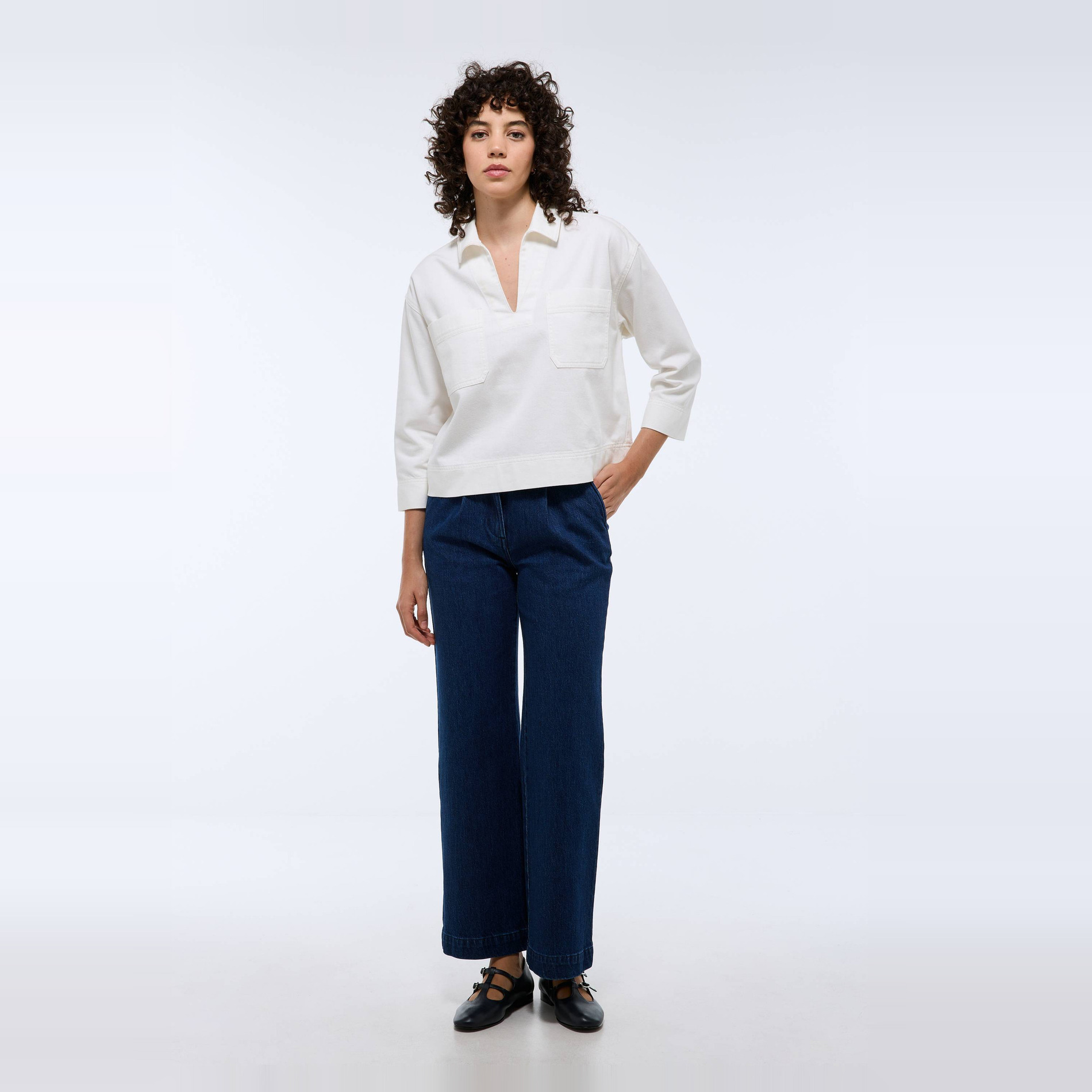 Chemise manches trois quarts en coton, MONOPRIX