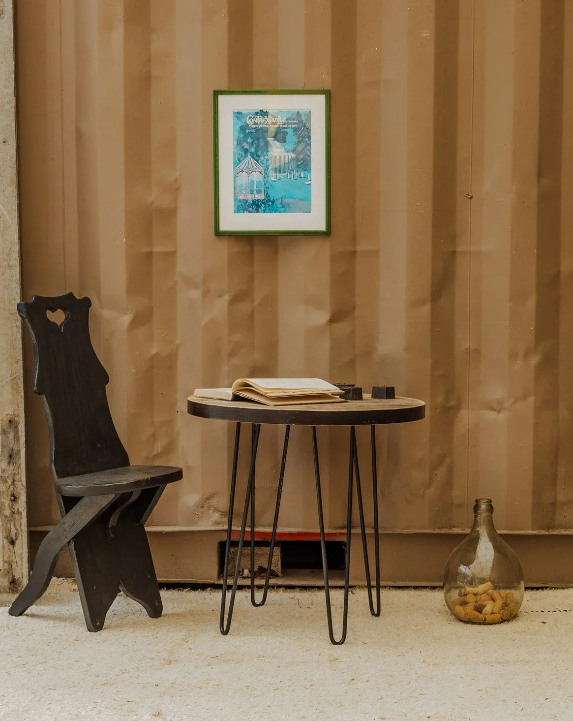 Table basse ronde en bois et métal Donna N°882 - Bon état, DEBONGOUT