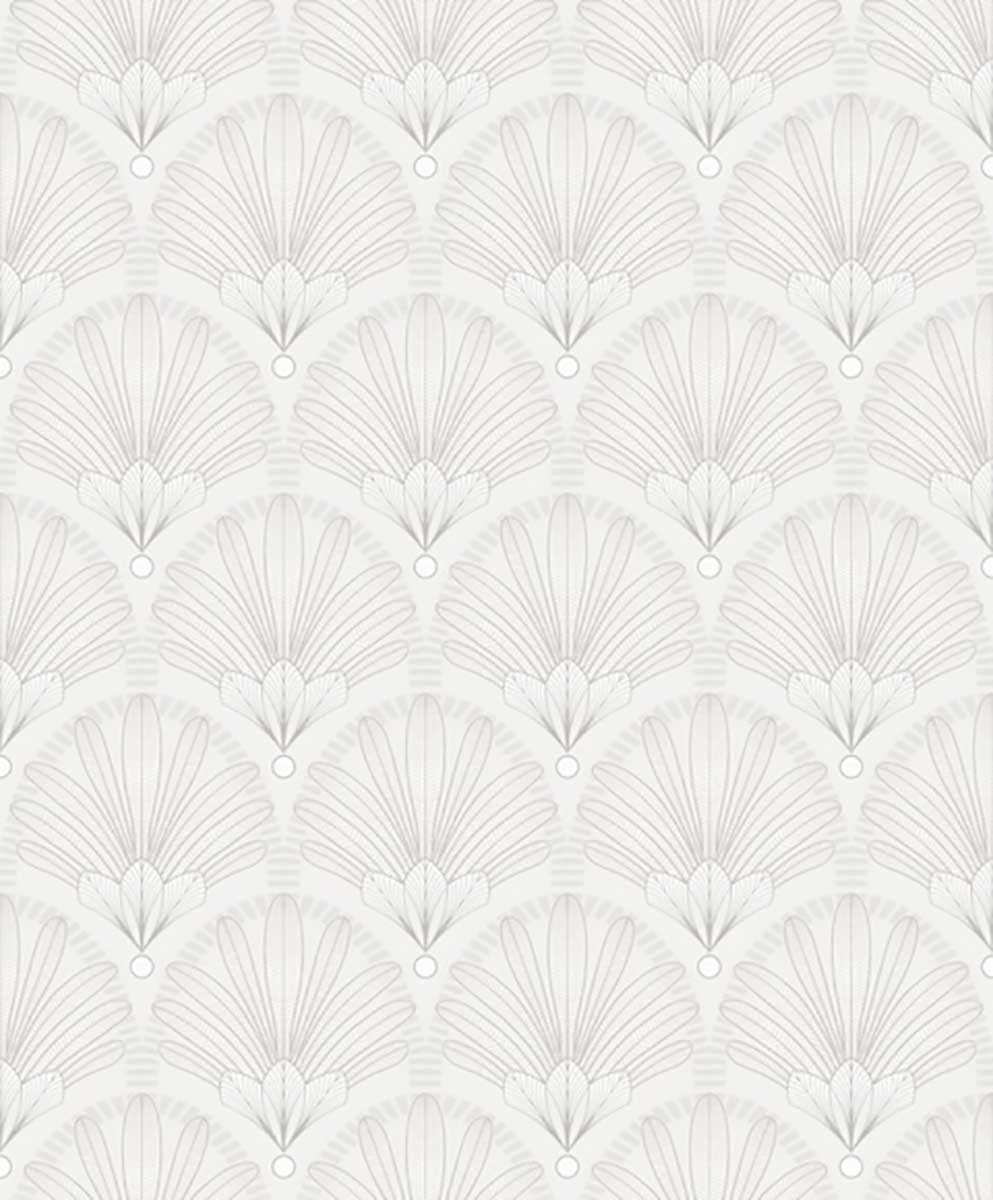 Papier peint éventails Art Nouveau blanc nacré, HEXOA