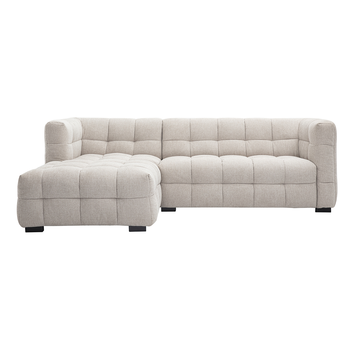 Canapé d'angle gauche design 3 places en tissu effet velours texturé beige CORTO, MILIBOO