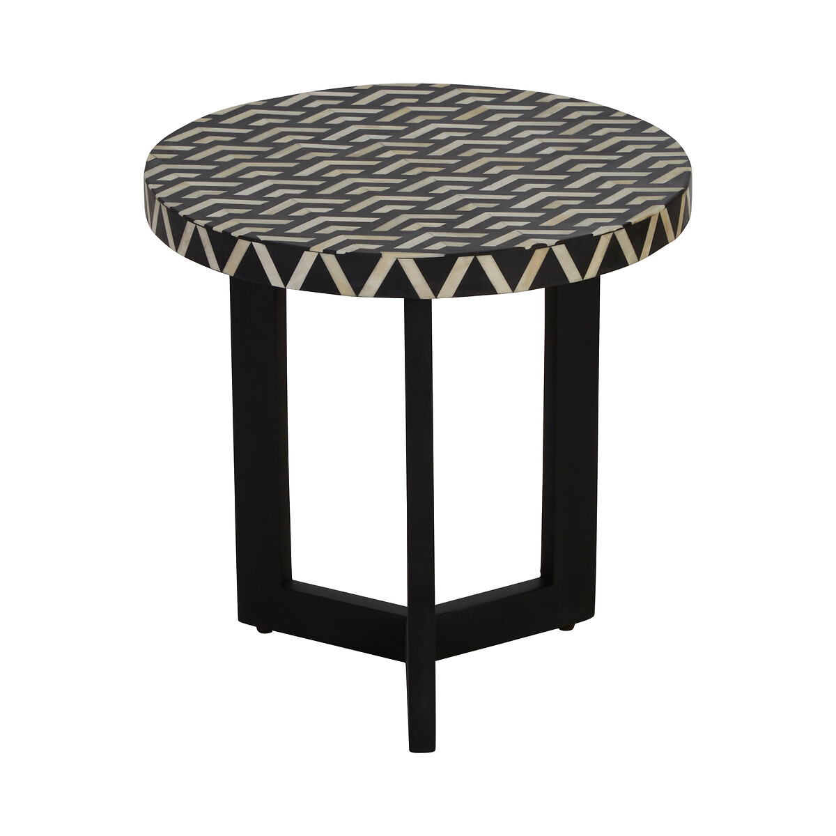 Boho Side Table With Bone Inlay Black, Black And White Bone Inlay Side Table
