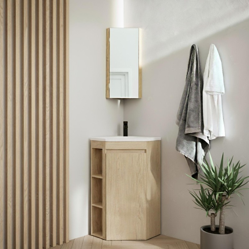 Meuble d'angle sur pieds avec vasque, robinet et armoire miroir SORRENTO, MOB IN