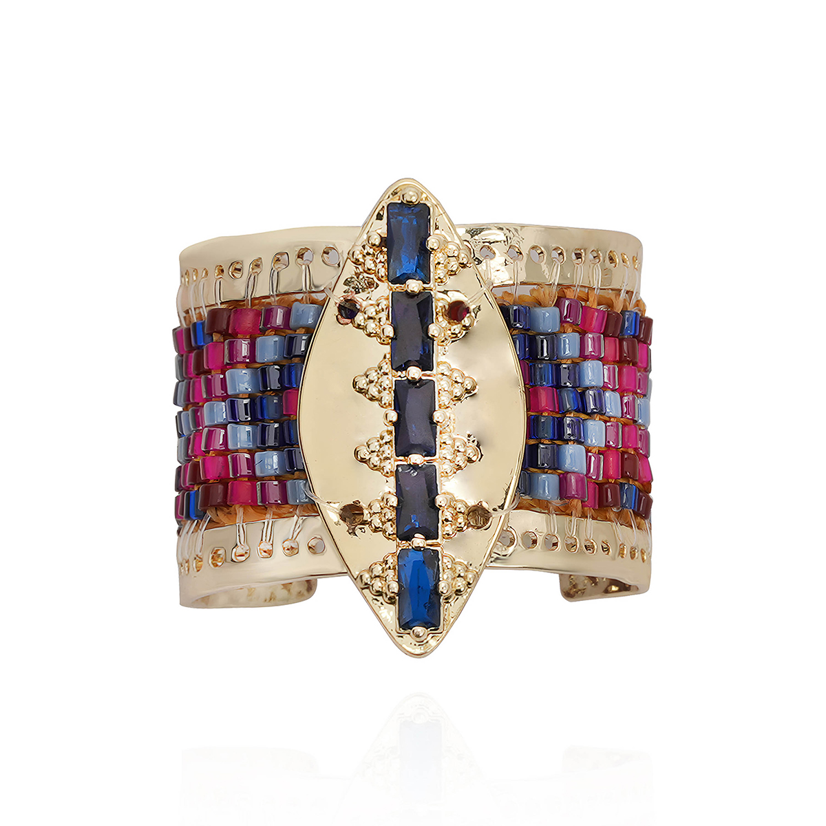 Bague réglable cabochon central et perles tissées LOOXOR, HIPANEMA