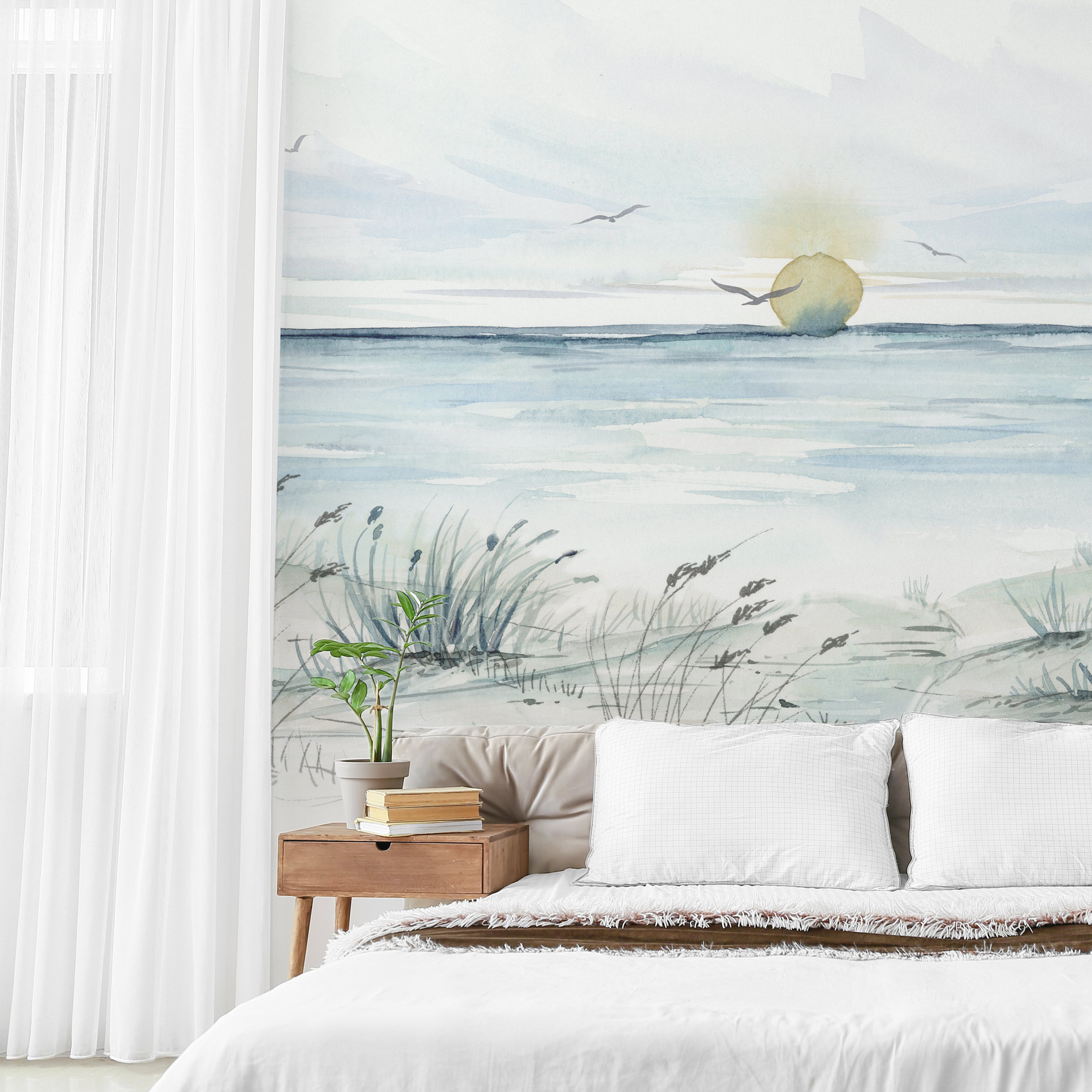 Papier peint panoramique Coucher de soleil, Vert 150 x 250cm, ACTE DECO