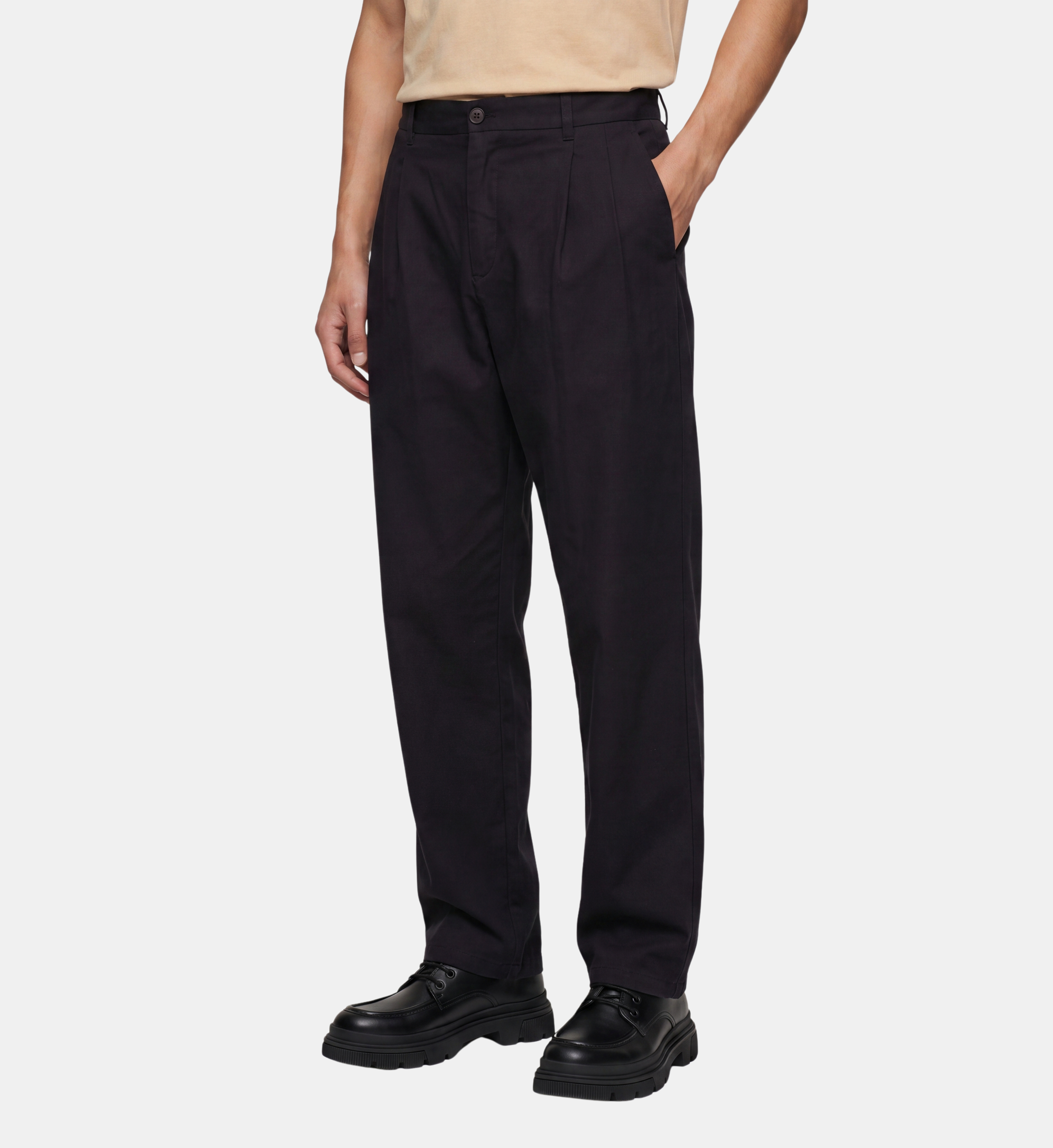 Pantalon ridouble ample à plis doubles en coton, GALERIES LAFAYETTE