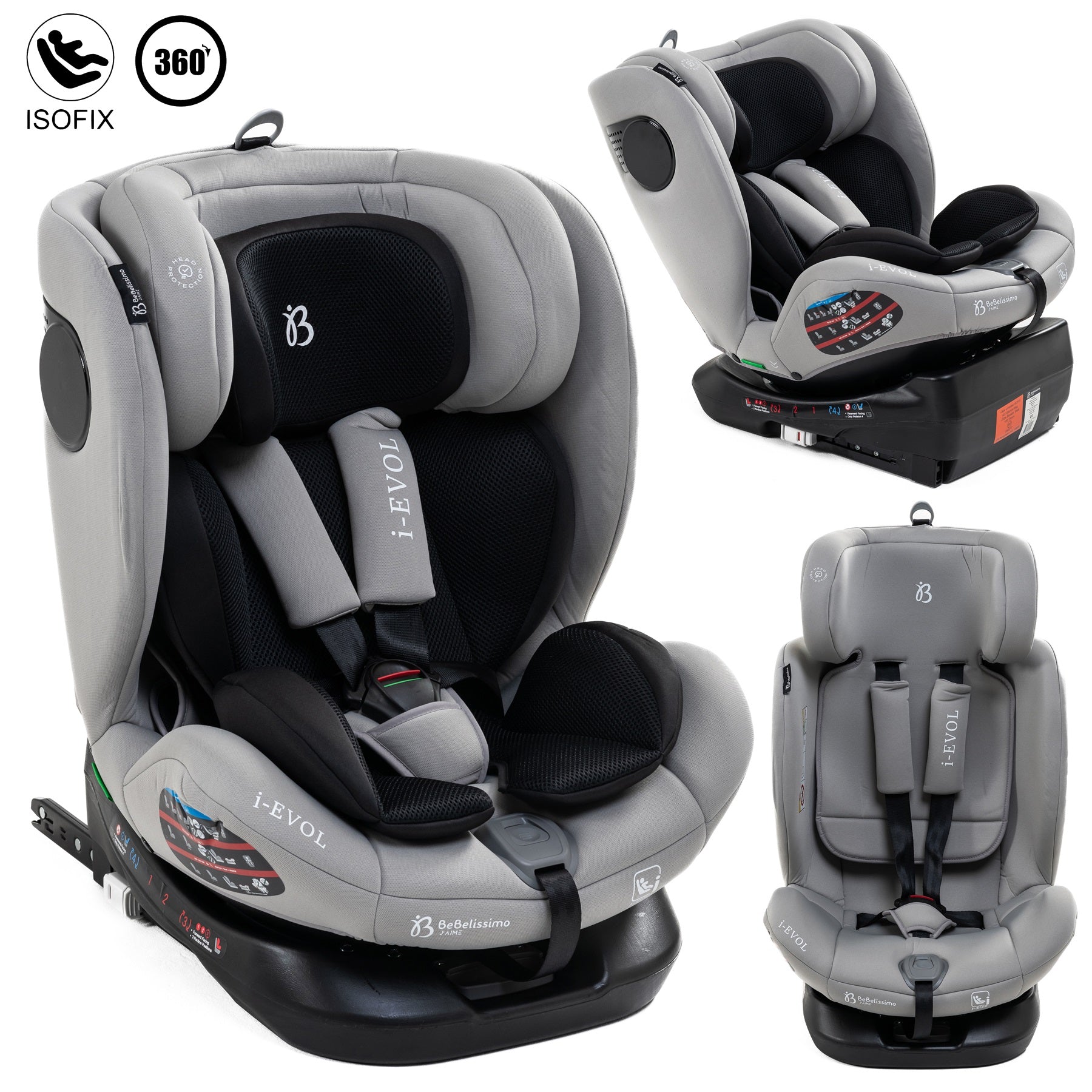 Siège auto Isofix - pivontant 360 ° - 40-150 cm - 0-36kg- i- Evol - gris claire, BEBELISSIMO J'AIME