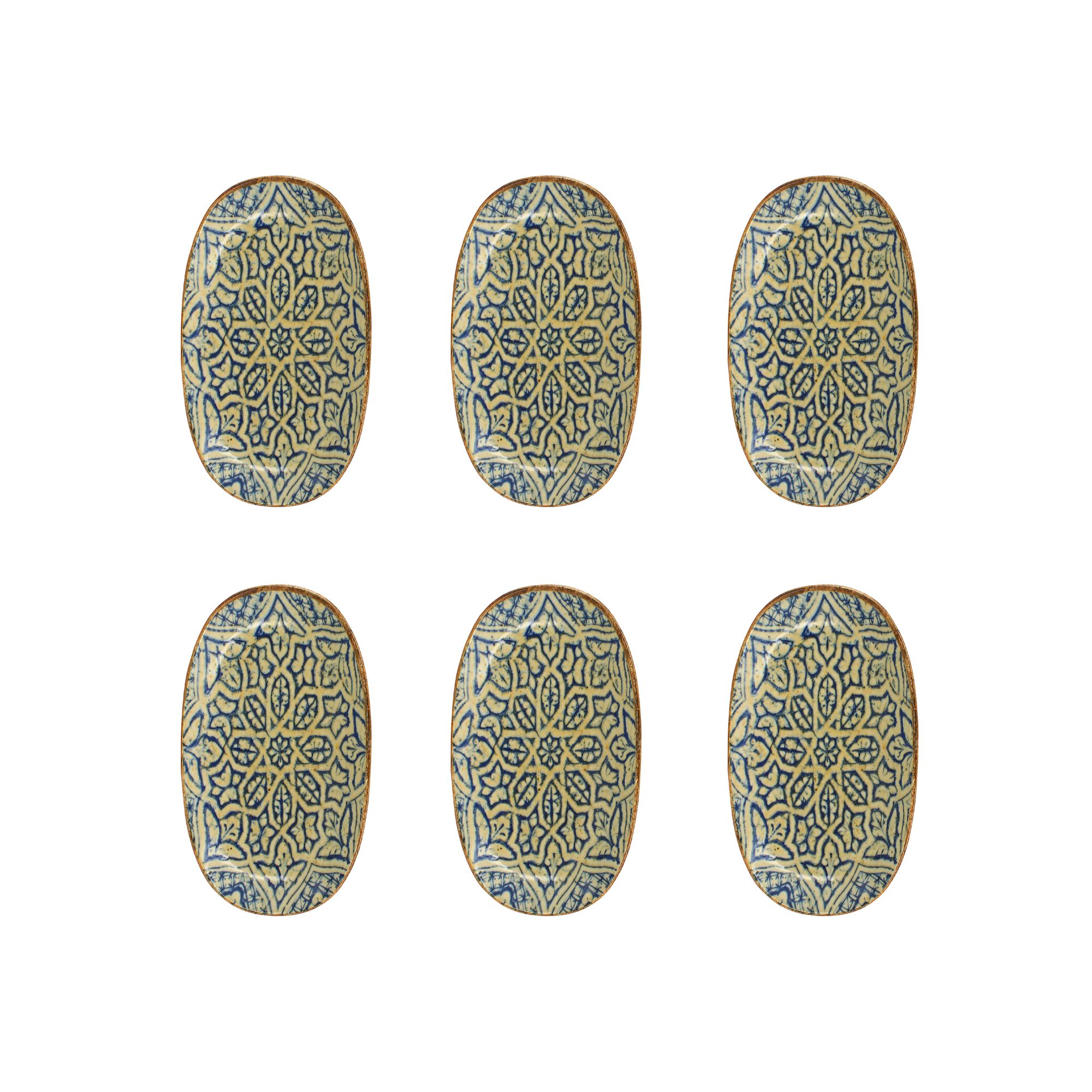 Lot de 6 assiettes ovales 19cm en porcelaine, CALYPSO, OGO LIVING