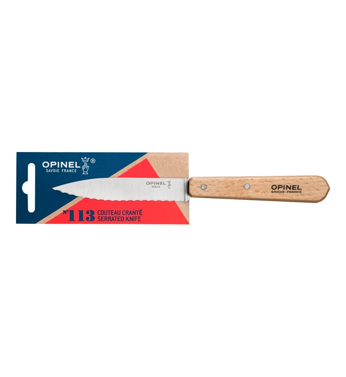 Couteau N°113 Cranté En Bois De Hêtre, OPINEL
