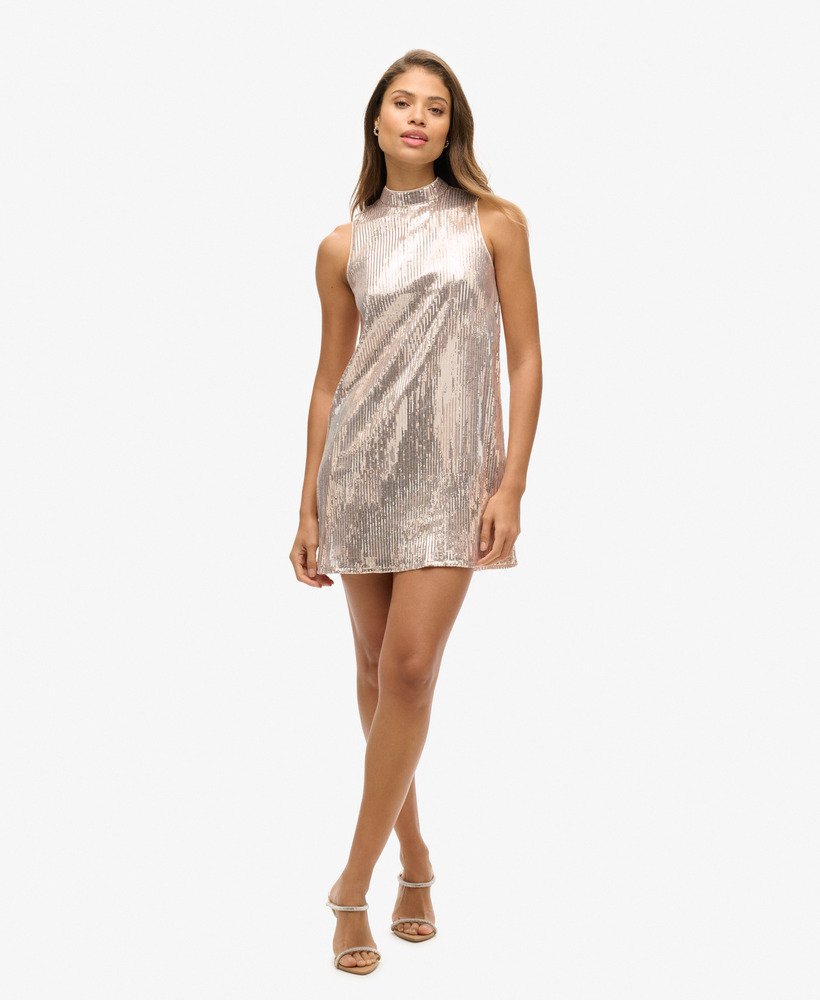 Robe trapèze courte sans manches à sequins, SUPERDRY