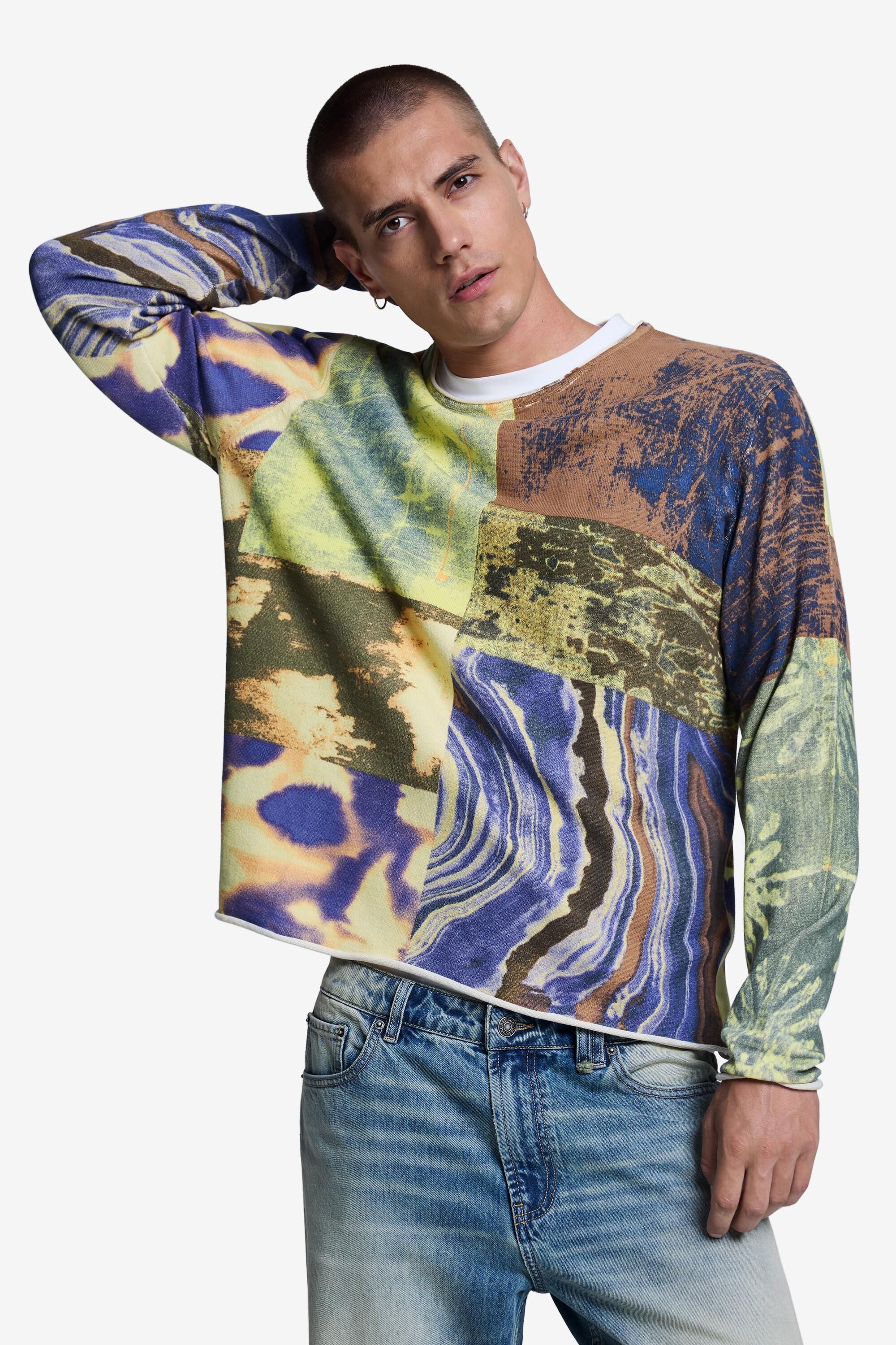 Pull imprimé patchwork, DESIGUAL