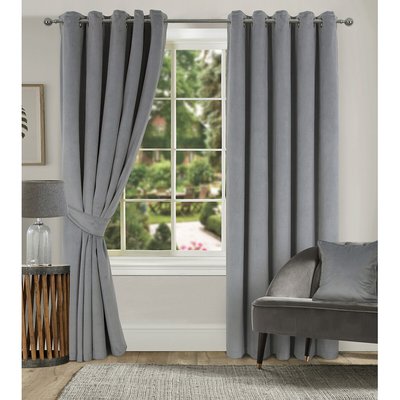 Clever Velvet Thermal Lined Eyelet Curtains in Mid Grey SO'HOME