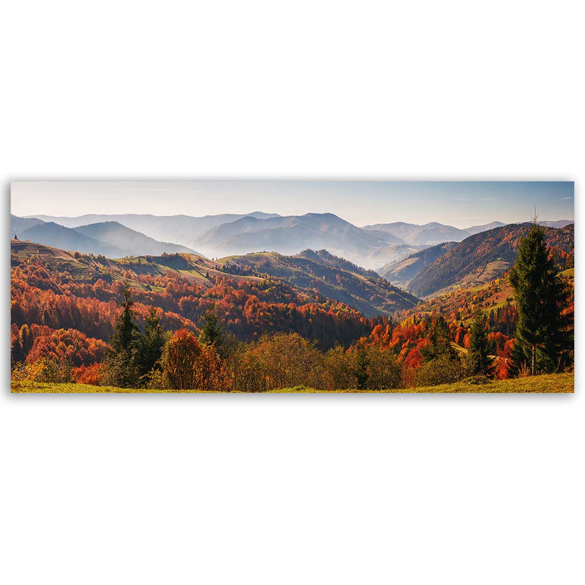 Tableau panoramique vallées d'automne et collines colorées, HEXOA