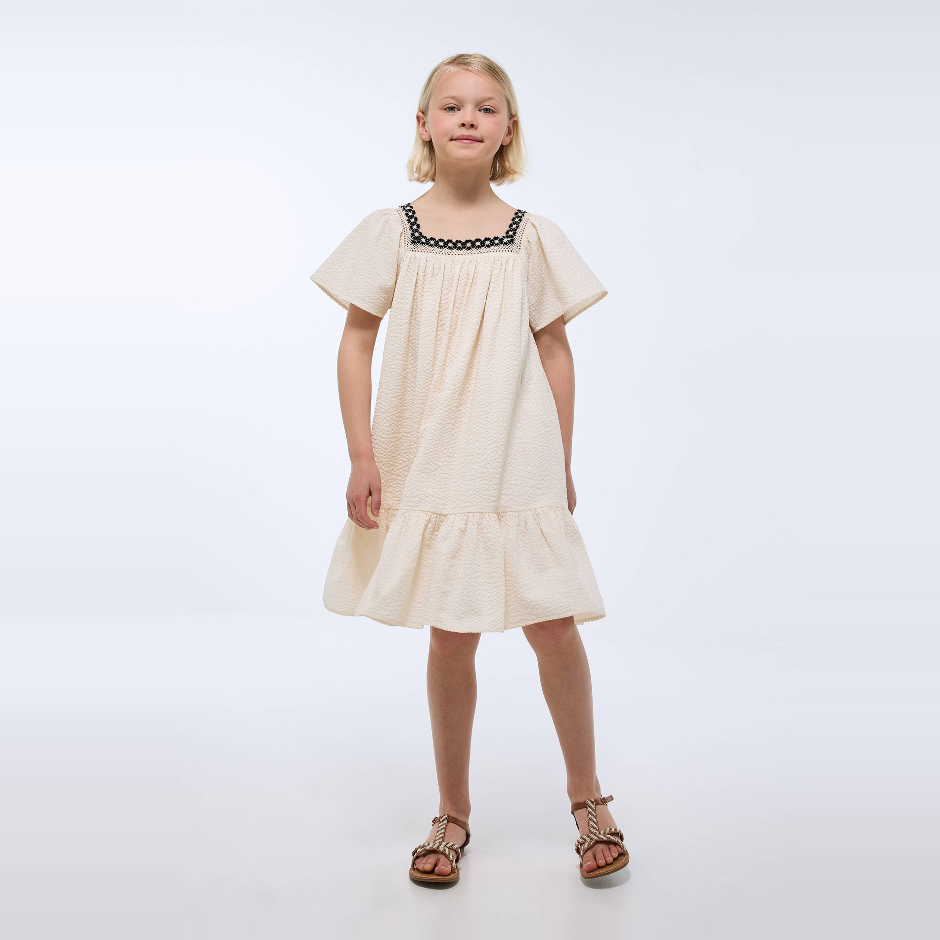 Robe manches volantées en coton, MONOPRIX