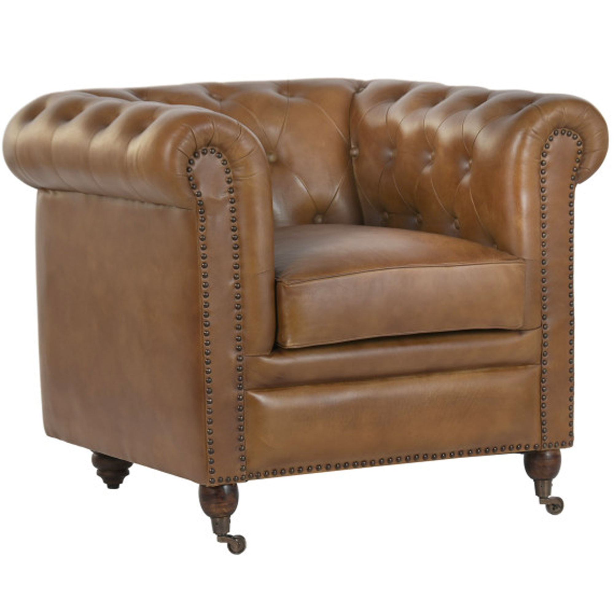 Fauteuil club classique cuir capitonné marron 90x80x77cm, WADIGA