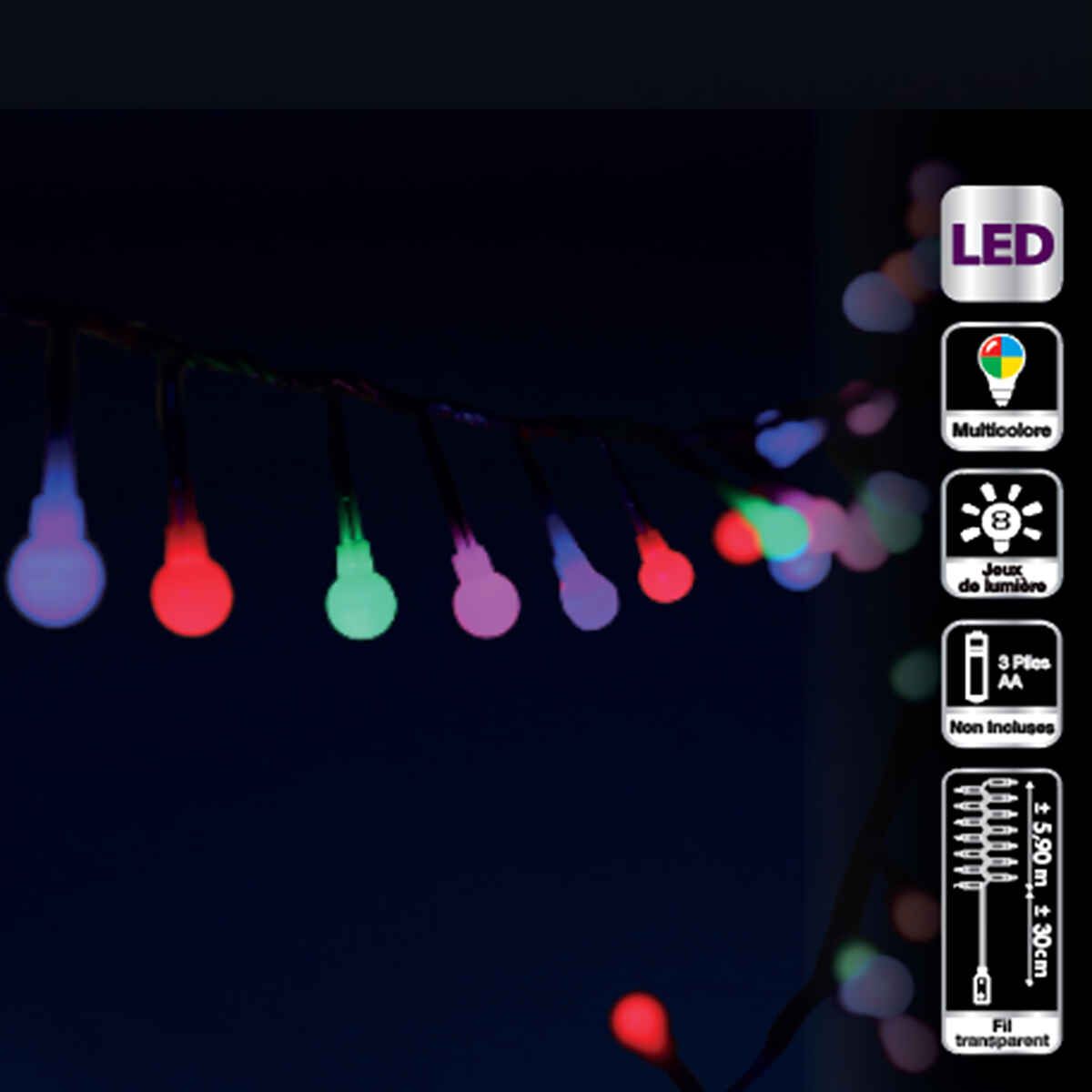 Guirlande lumineuse à pile 120 led multicolor pour décoration de