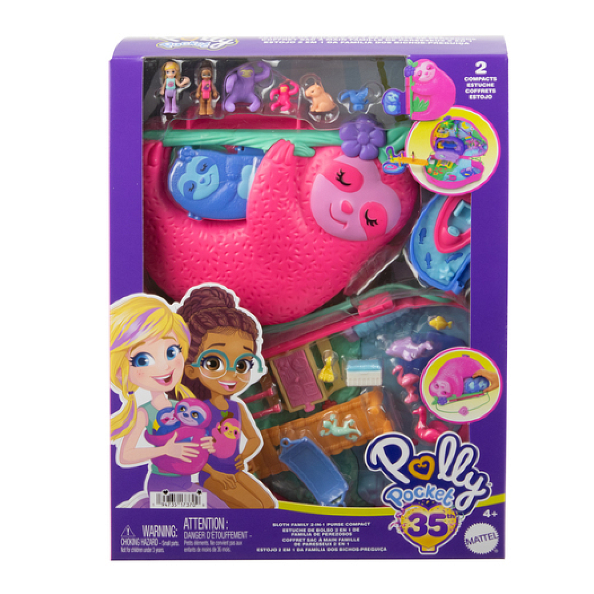Polly Pocket Coffret 2 en 1 La Famille des Paresseux, MATTEL