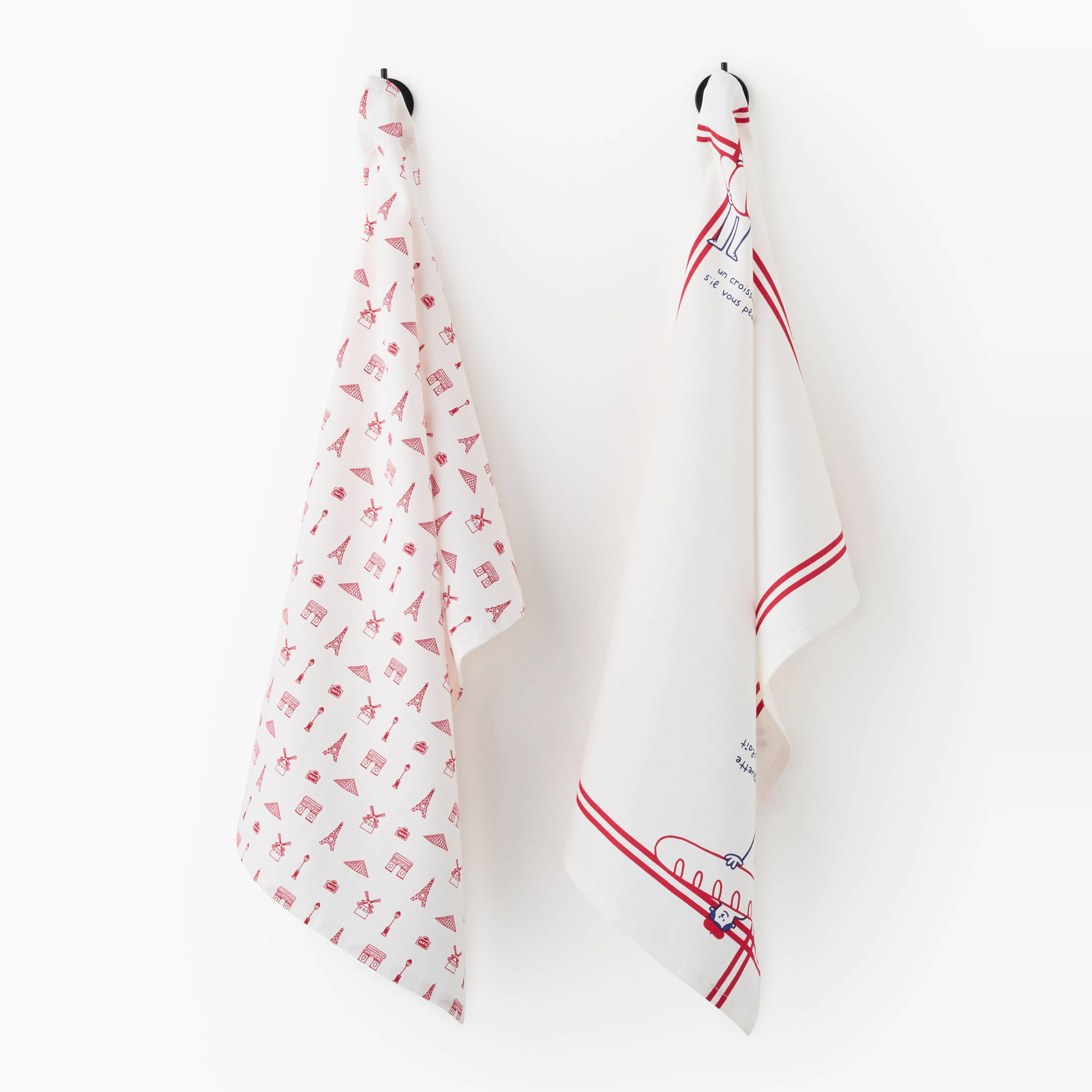 Lot de 2 Torchons imprimés Monsieur Baguette, 50x70 cm, en coton, MONOPRIX