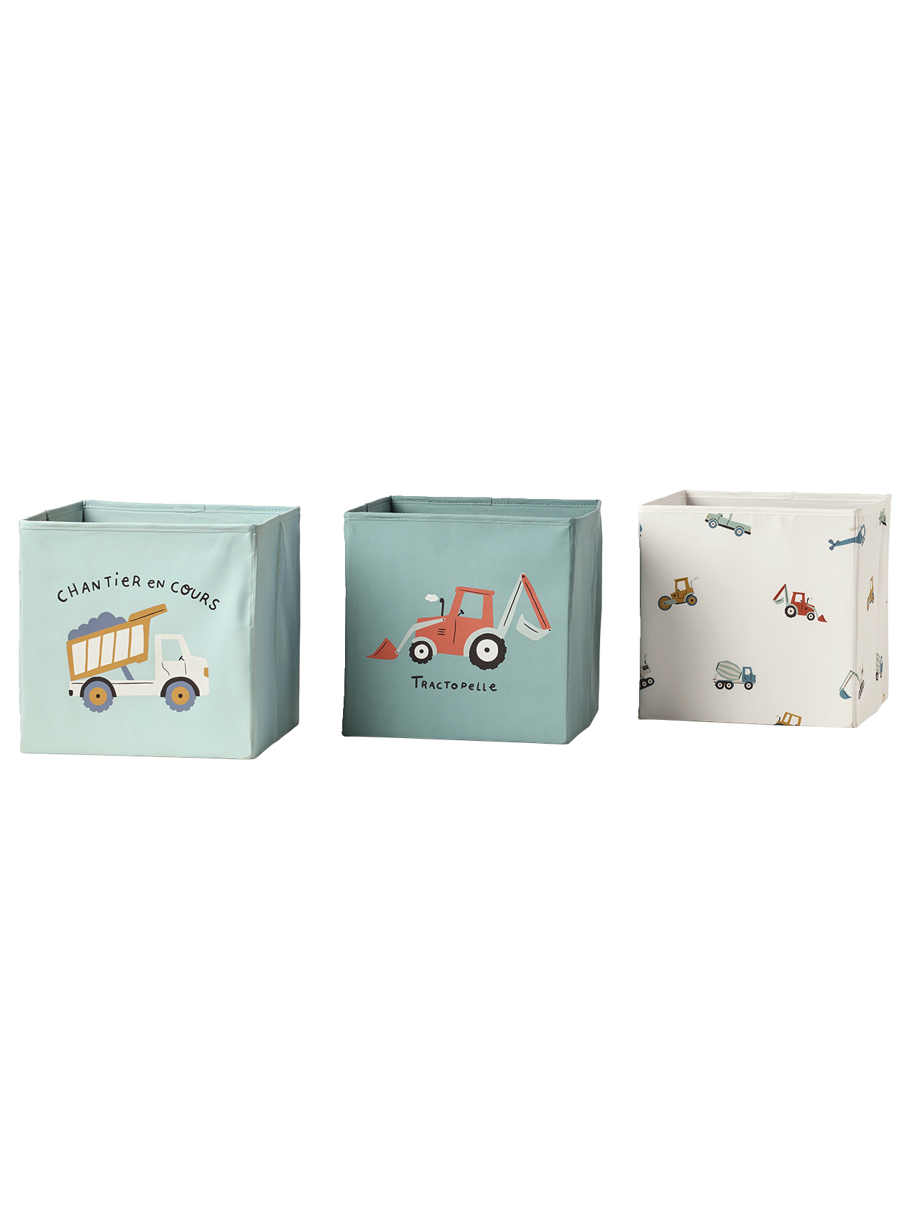 Lot de 3 bacs de rangement Engins de chantier, VERTBAUDET