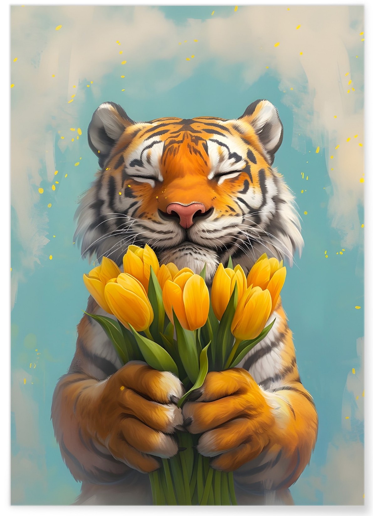 Affiche Tigre fleurs jaunes, L'AFFICHERIE