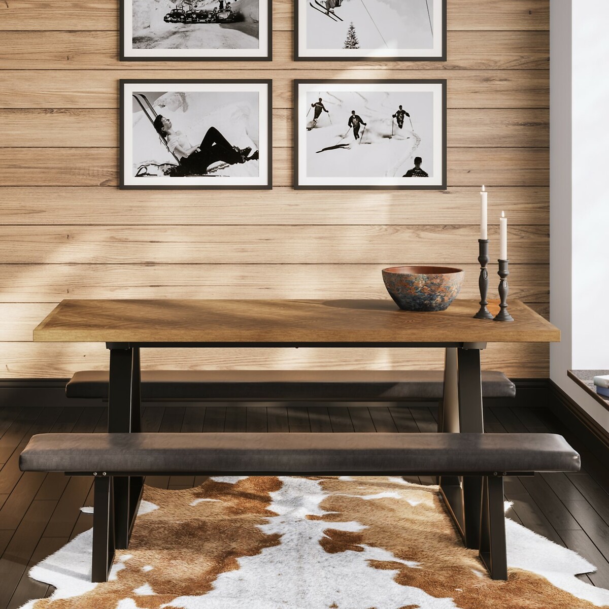 Haden Industrial Faux Leather Dining Bench, ÉDITÉ