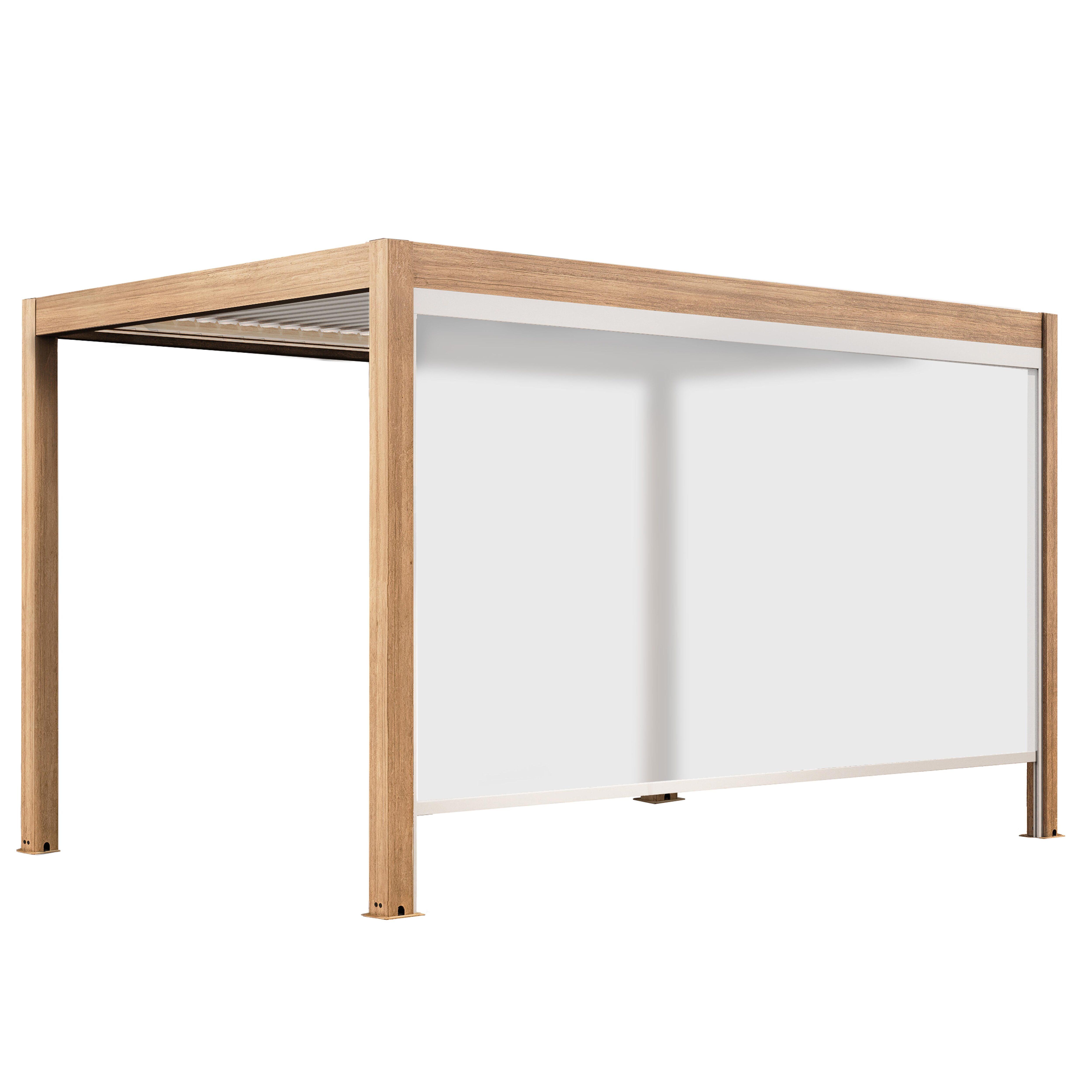 Pergola bioclimatique autoportée motorisée et éclairée 3x4m et 1 store, OVIALA