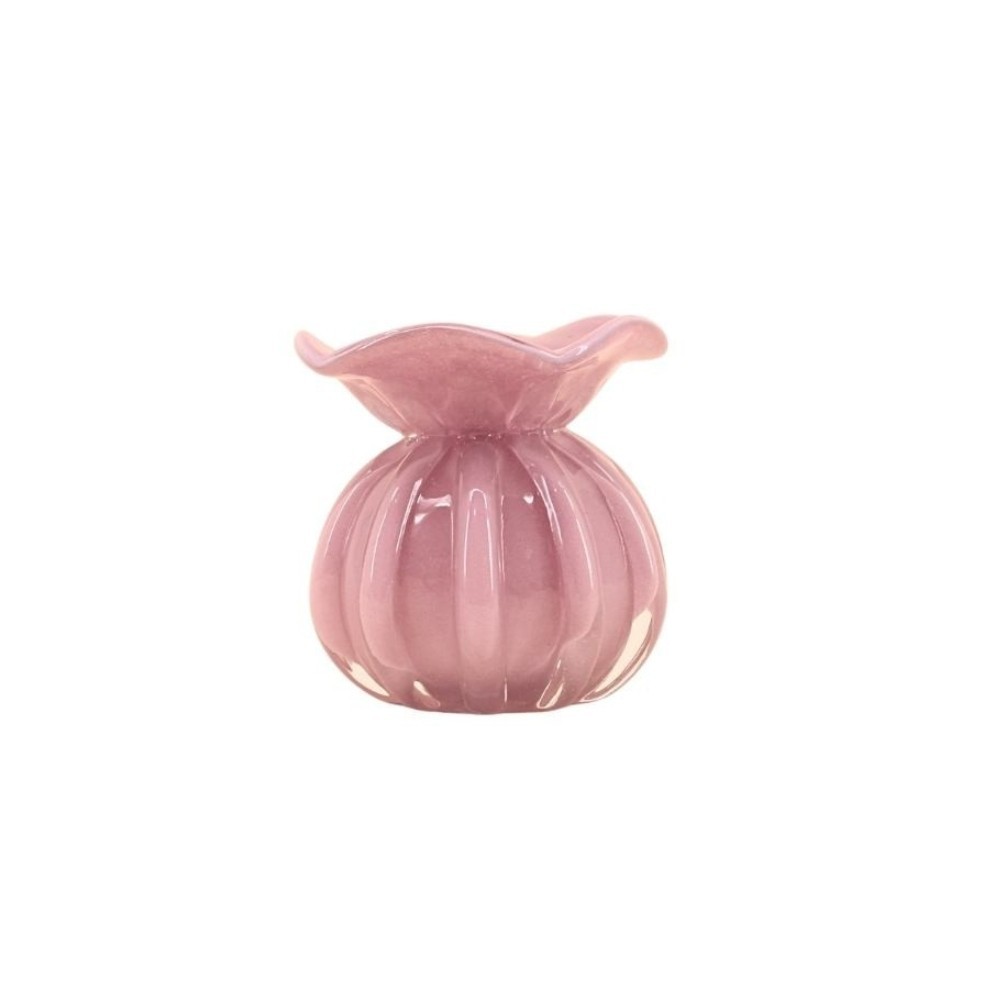 Vase boule plissé en verre, H11cm, DECOSTAR