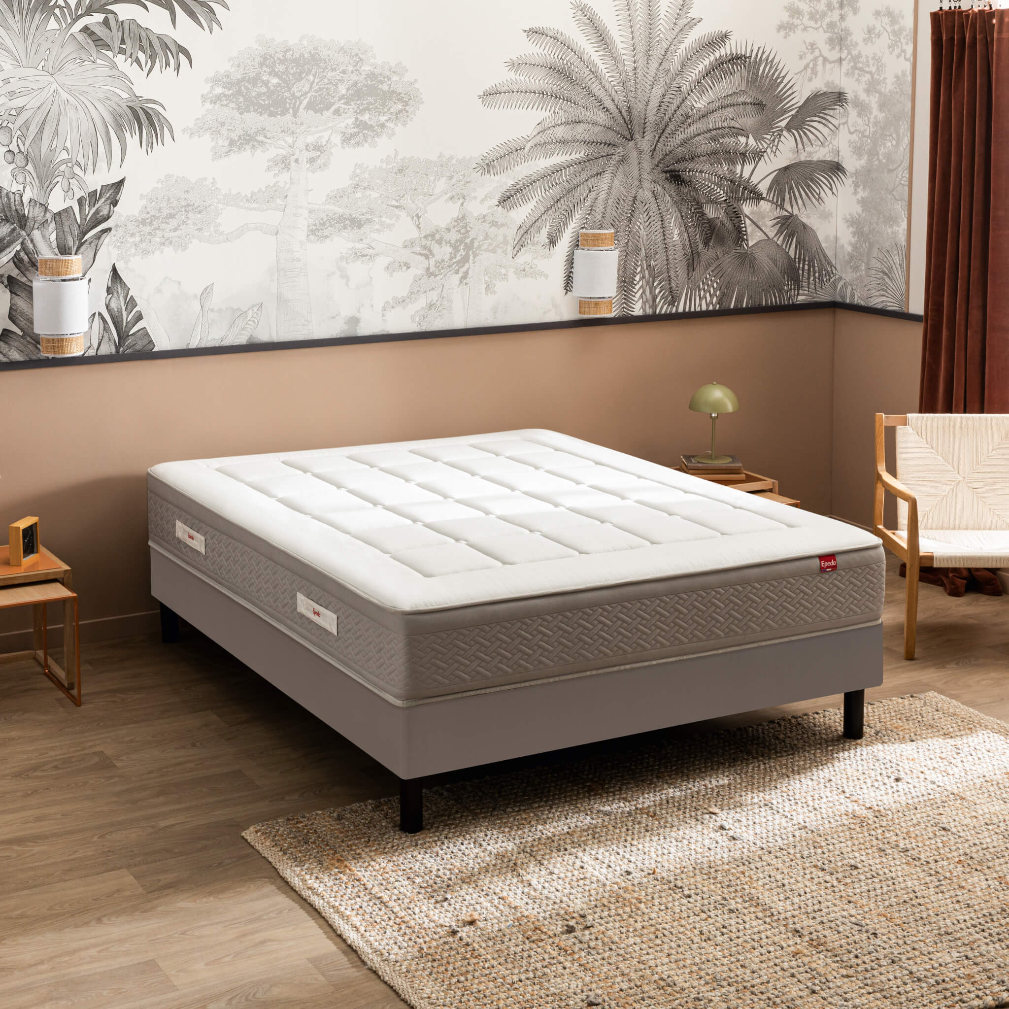 Ensemble matelas ressorts multi-actif L’INOUBLIABLE, sommier Nature confort médium et pieds, EPEDA