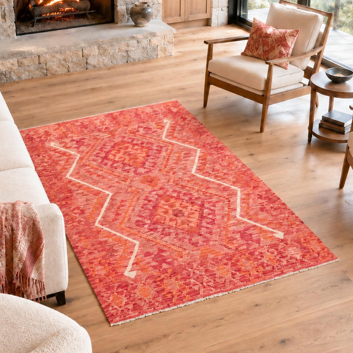 Tapis kilim géométrique, tissé plat en laine, KILIM 77, UN AMOUR DE TAPIS