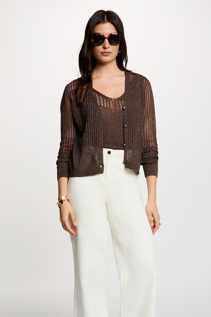 Cardigan a maniche lunghe traforato, MORGAN
