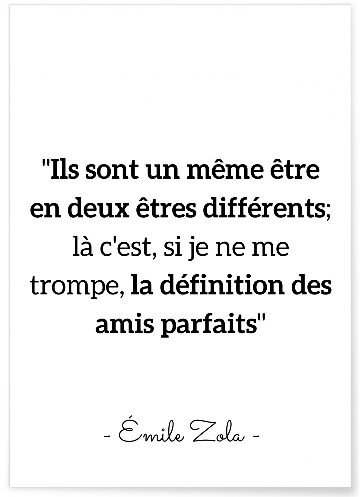 Poster citation Emile Zola 'Amis parfaits', L'AFFICHERIE