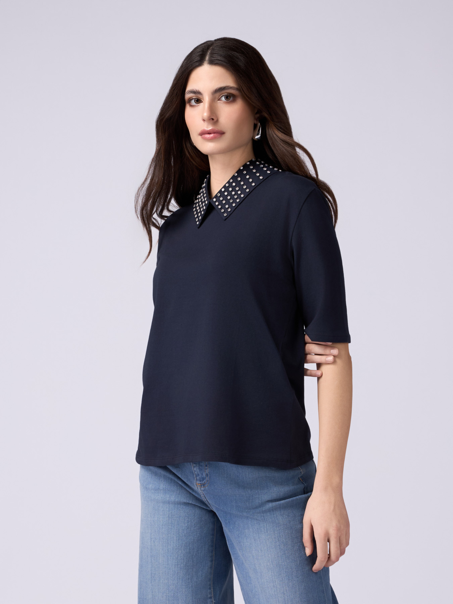 T-shirt à manches courtes avec col bijou, OLTRE