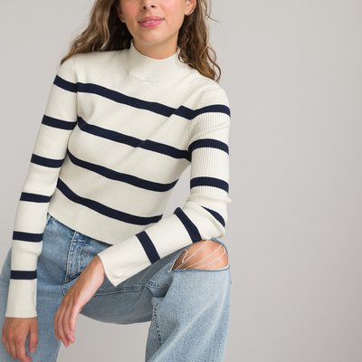 Striped Cropped Jumper/Sweater with Funnel Neck LA REDOUTE COLLECTIONS