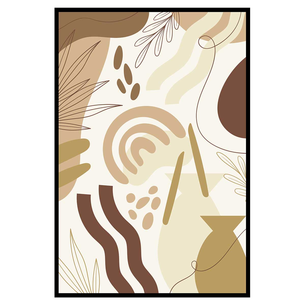 Affiche encadrée feuille noire et soleil doré, HEXOA