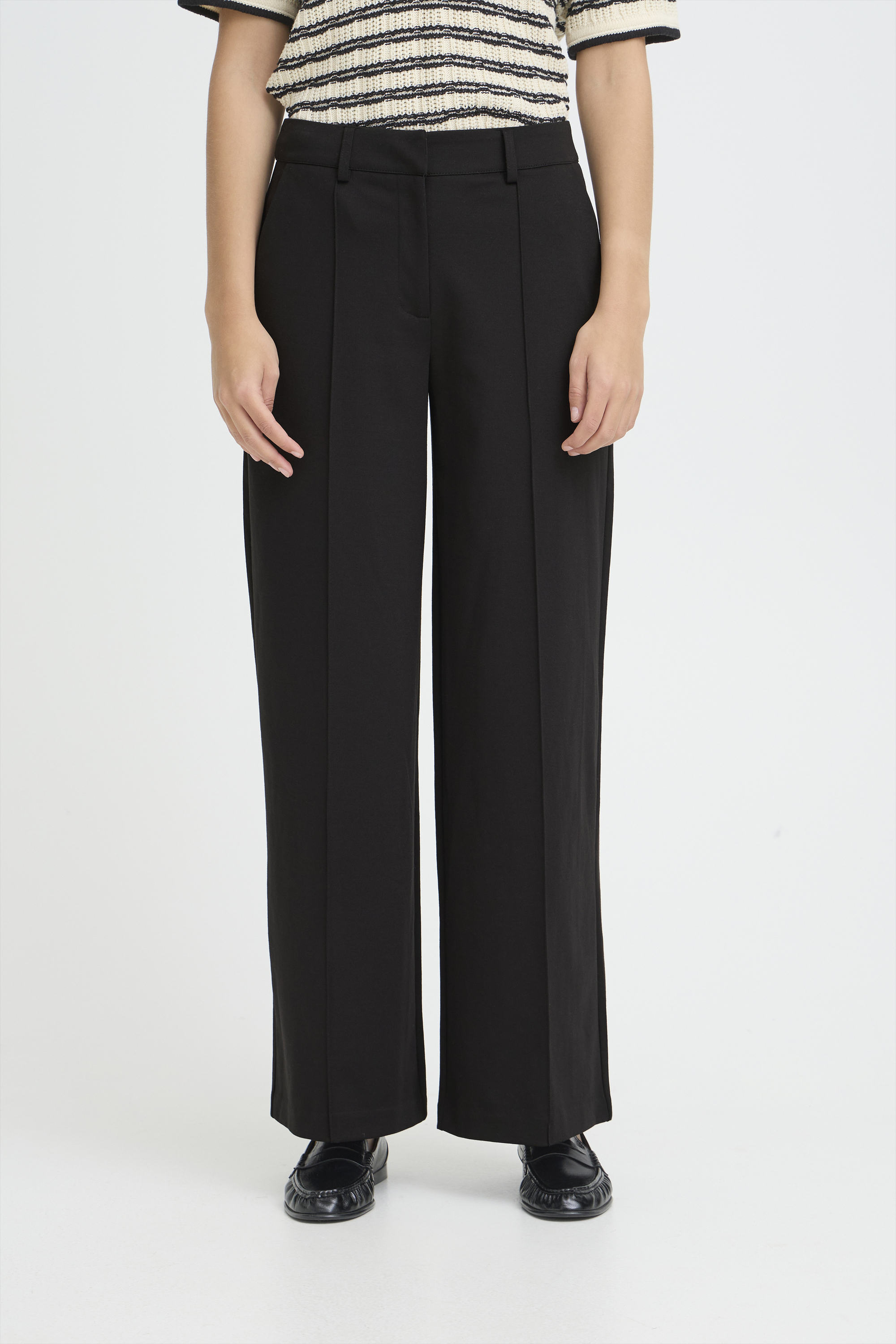 Pantalon coupe droite, jambes larges, taille haute, ICHI
