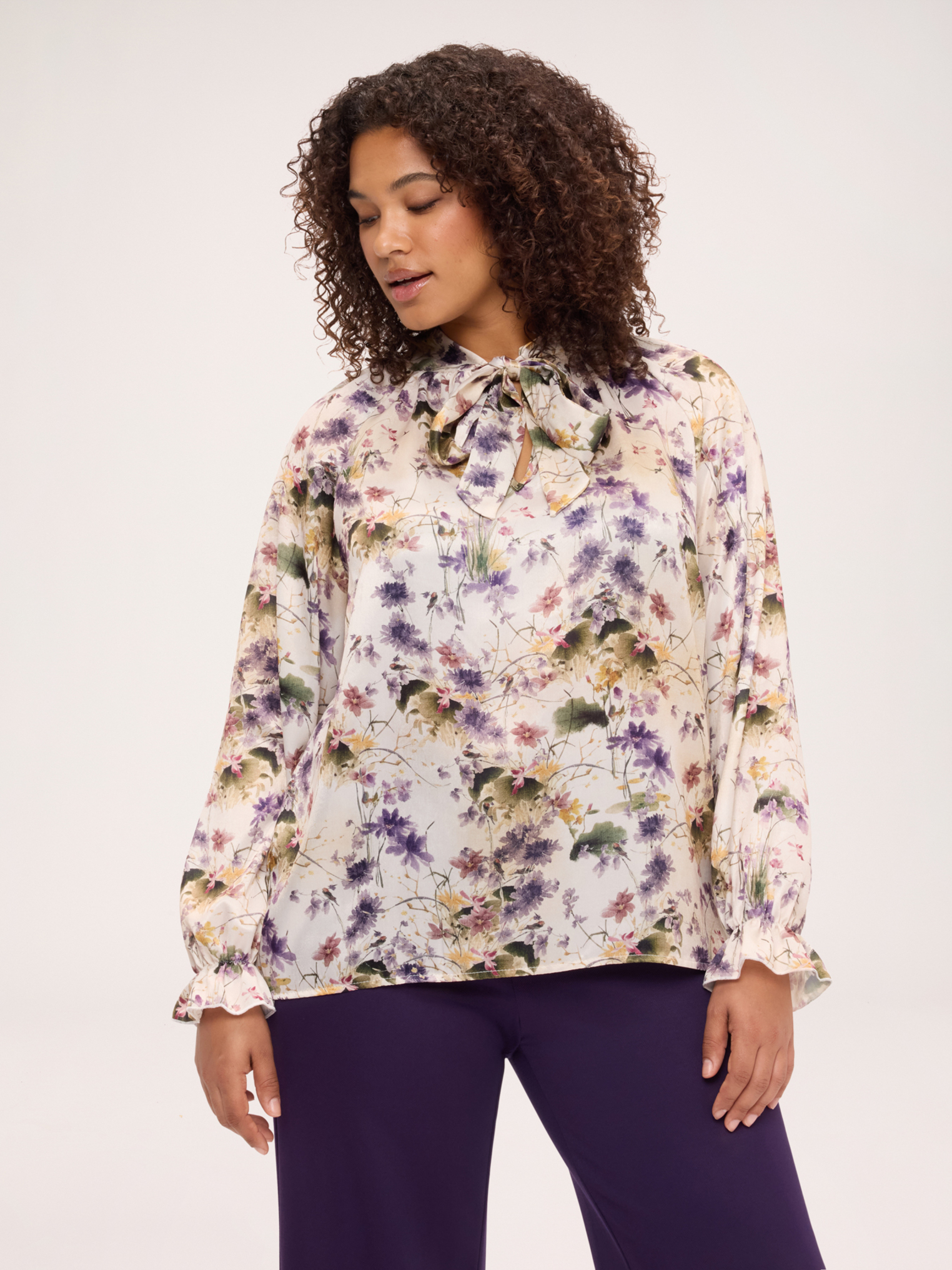 Blouse à imprimé floral avec nœud, FIORELLA RUBINO
