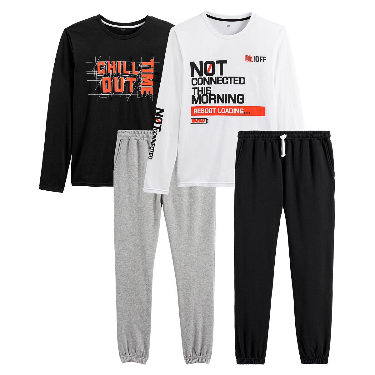 Pack of 2 Pyjamas in Cotton with Slogan Print