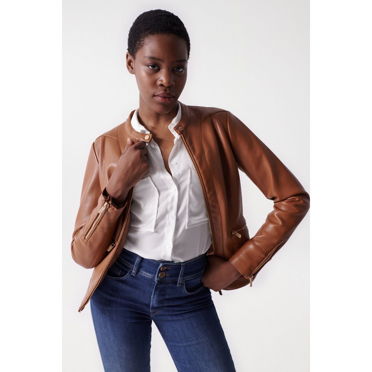 Blouson discount marron femme