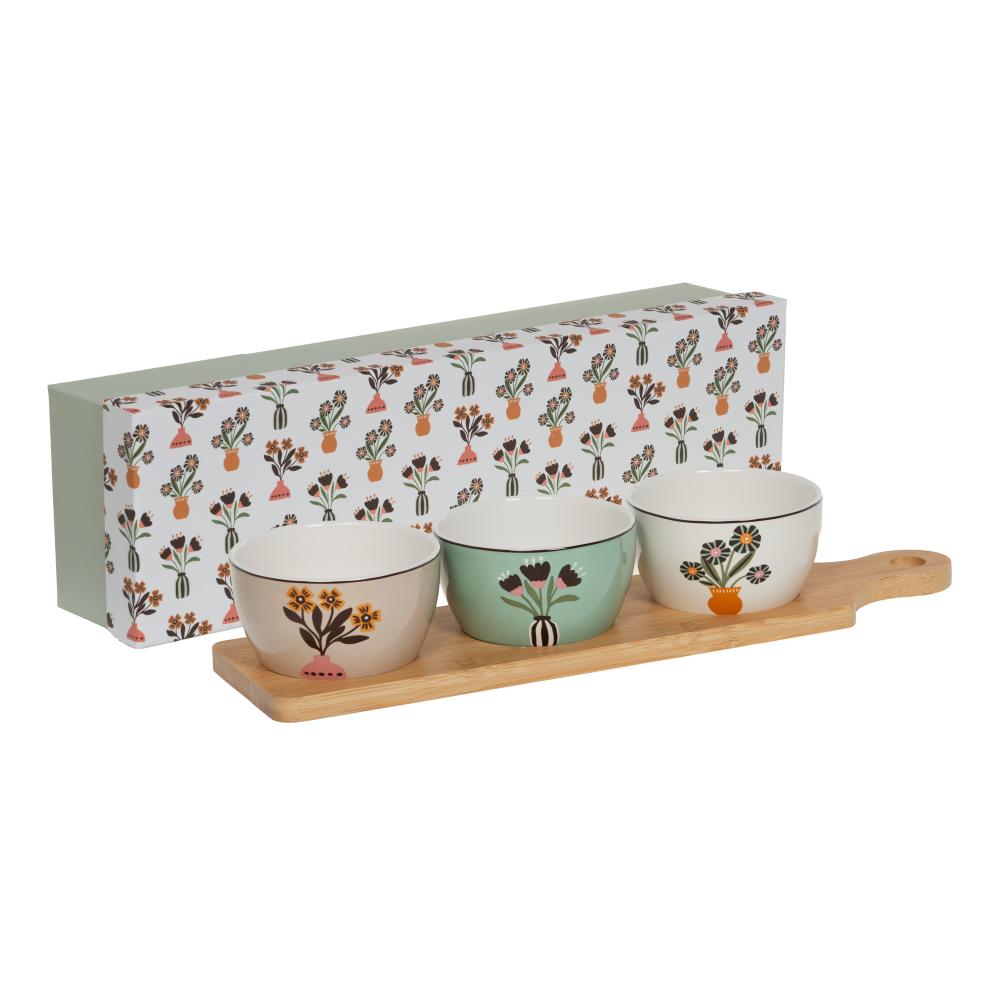 Coffret apéritif 3 bols 25cl Bloom en porcelaine décorée, AMADEUS