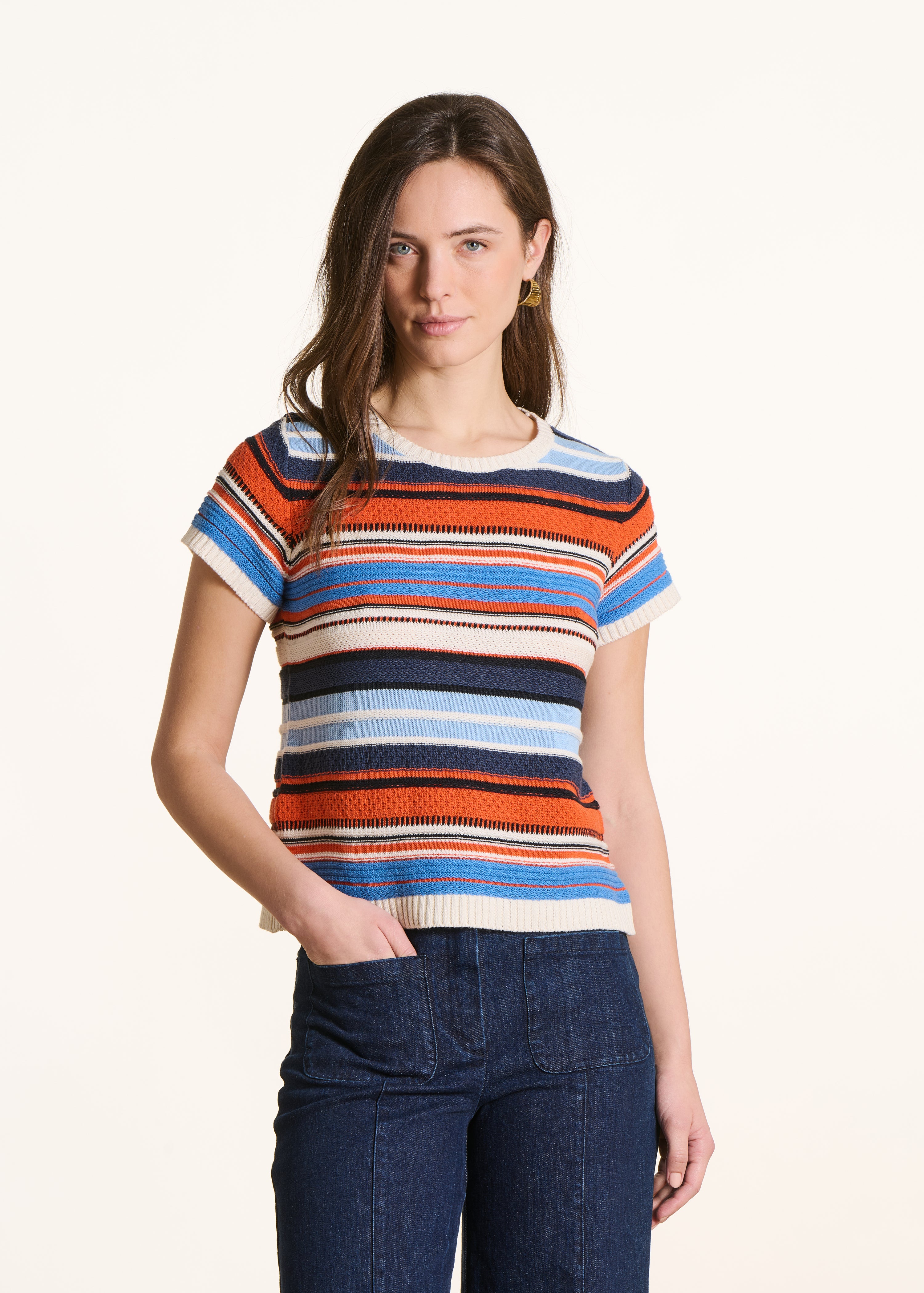 Pull manches courtes à rayures multicolores, LA FEE MARABOUTEE