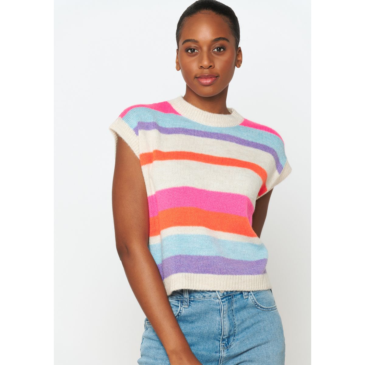 Pull sans sales manche rose