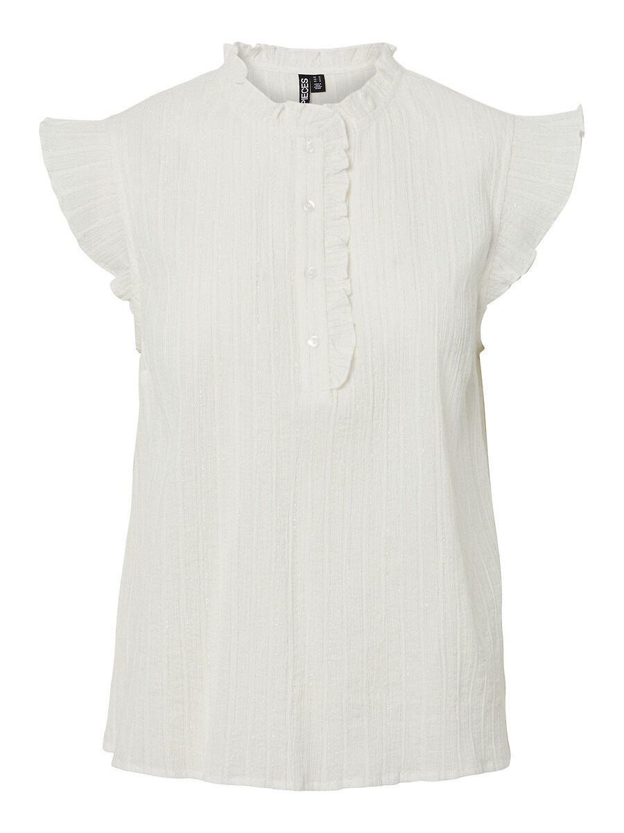 Blouse manches courtes volantées col mao, PIECES