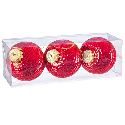 Set de 3 boules de Noël rouges écailles mousse - 8cm WADIGA