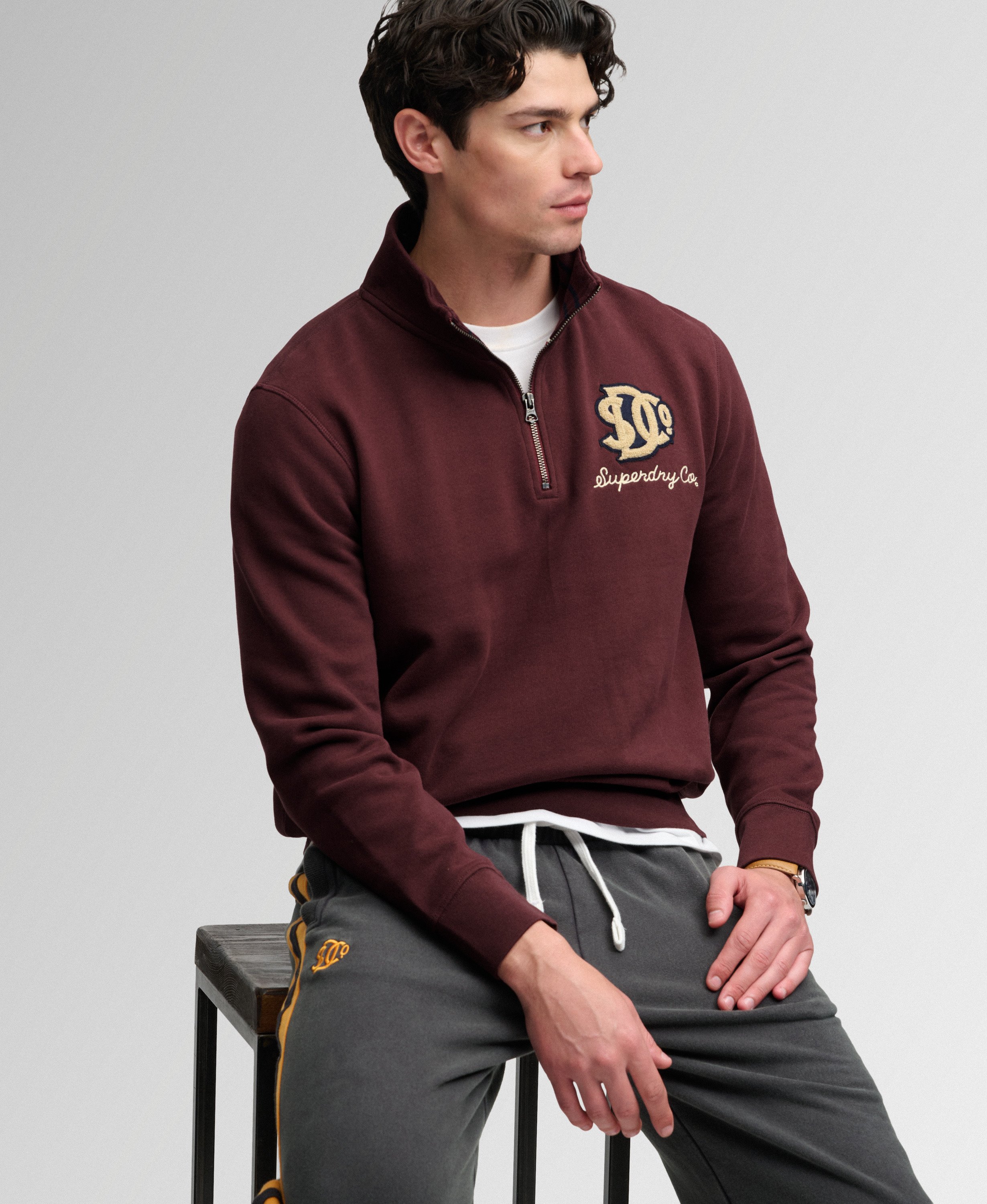 Sweat Vintage Athletic Demi-Zip Coupe Décontractée, SUPERDRY