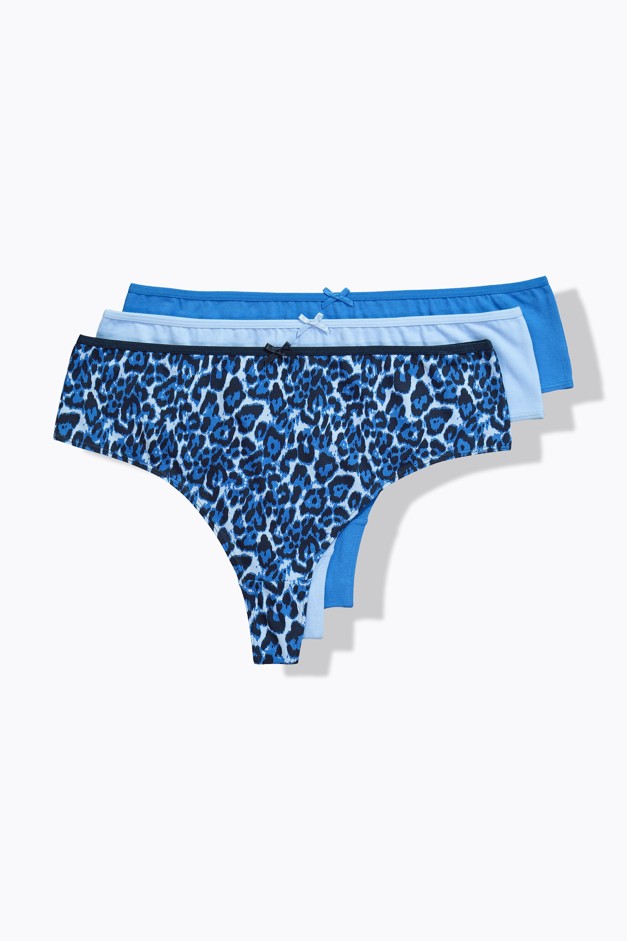 Lot de 3 strings, motif léopard / tons bleus, ULLA POPKEN