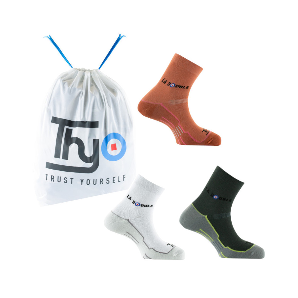 Lot de 3 Socquettes Sport Techniques Randonnée en Polyester et Polyamide New Double Club livrée dans un sac., THYO