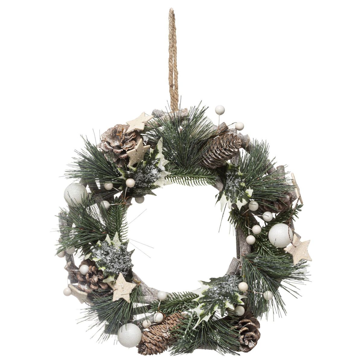 Couronne de Noël - décorée - 34 cm - plastique - accroche-porte en