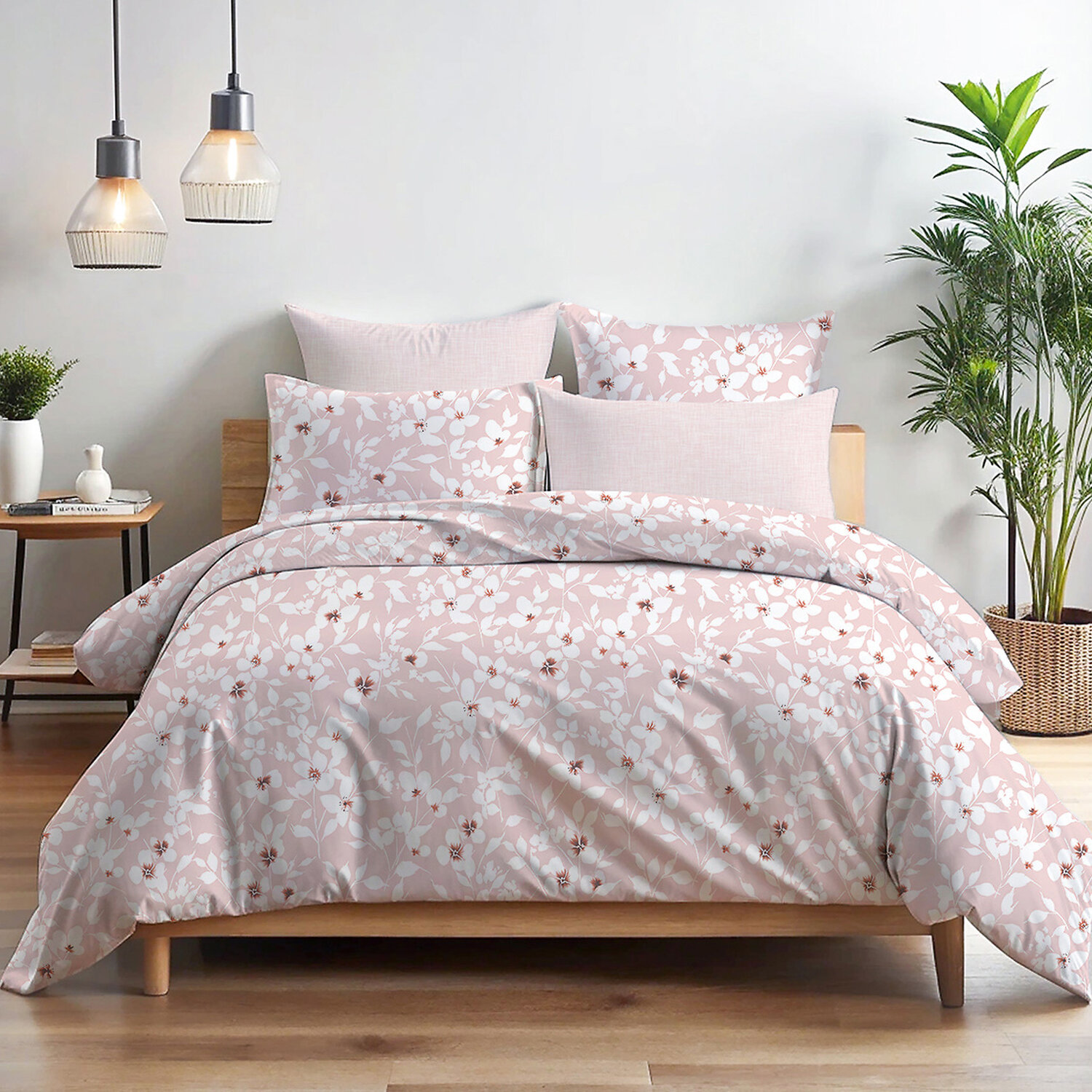 Paure de couette et tai(e) coton imprimé, flower rose, C DESIGN HOME TEXTILE