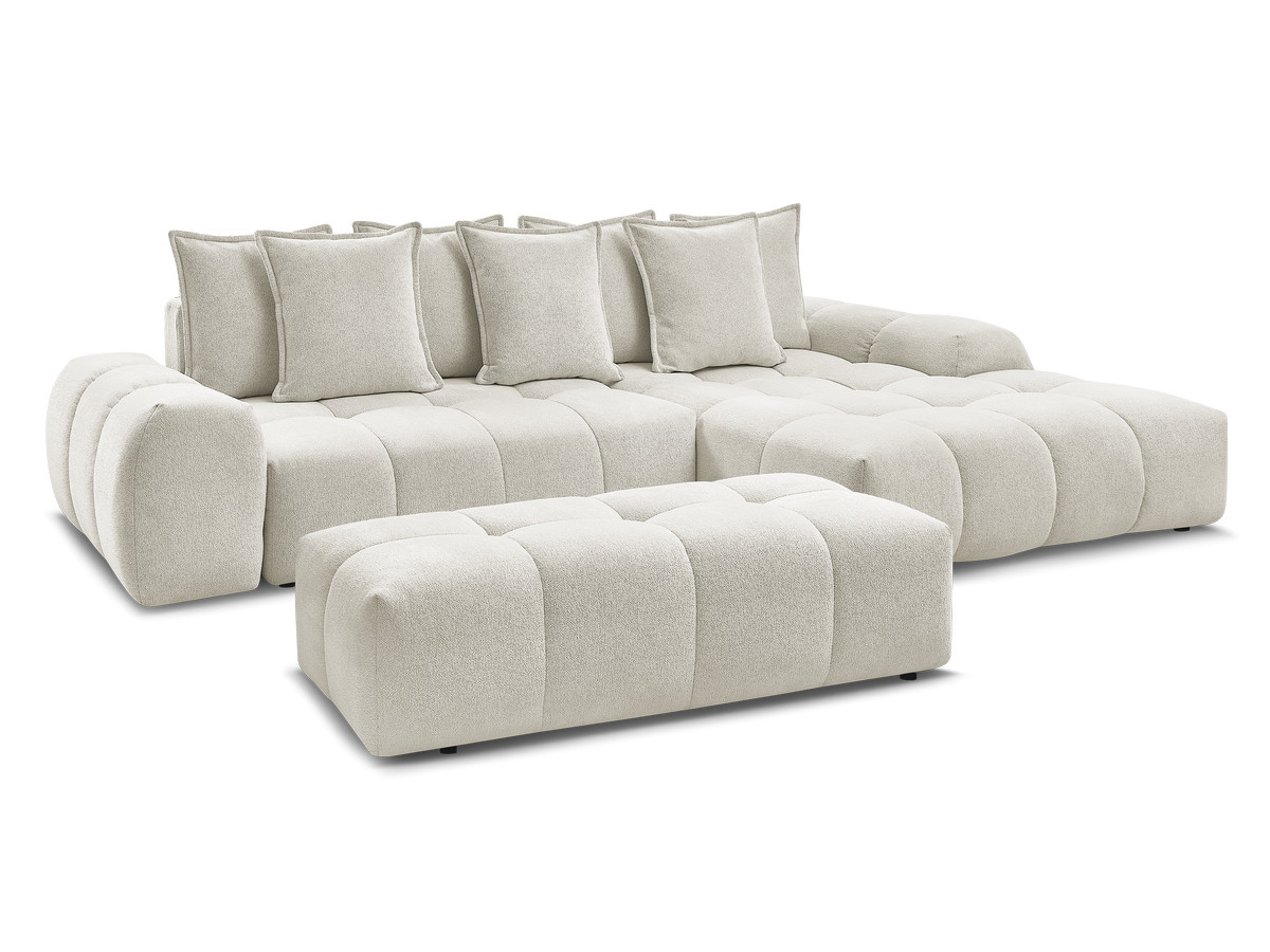 Canapé d'angle convertible 4 places en tissu chiné avec pouf, EVEREST, BOBOCHIC